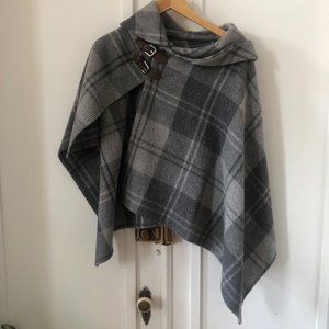 Stylish Plaid Ralph Lauren Cowl-Neck Cape w/ Adjustable Silver Buckles (OS)
